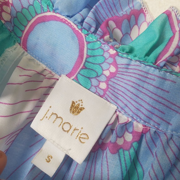 J Marie Mia Rae Long Sleeve Maxi Dress Floral Print Blue Teal Pink   S - Picture 13 of 16